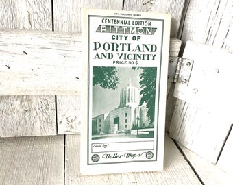Vintage Portland Oregon map 1959 travel city roads folding Centennial Edition/ free shipping US