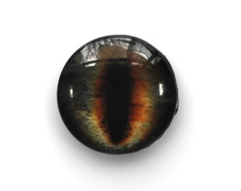 25mm handmade glass eye cabochon - dark brown cat or dragon eye - standard profile