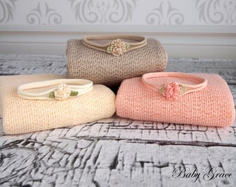 Newborn Headband and Wrap Set, Newborn Photo Prop, Baby Girl Headband and Wrap, Photography Props, Girl Photo Outfit, Newborn Stretch Wraps