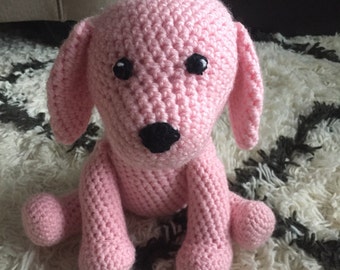 Stuffed Puppy Dog, Crochet, Pink