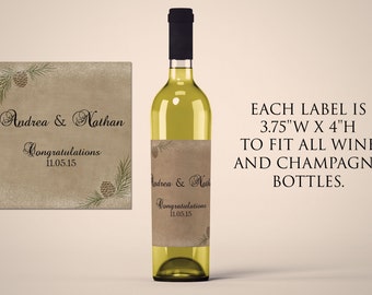 Wine Labels Wedding, Wedding Wine Labels, Custom Wine Label, Pinecone Wedding Label, Winter Wedding Printable