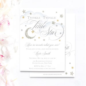 Silver and Gold Twinkle twinkle little star gender beutral baby shower Invitations | twins baby shower invitations | gender neutral