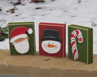 CHRISTMAS BLOCK SET for Christmas, holiday, shelf, desk, table, office, mantle and home decor