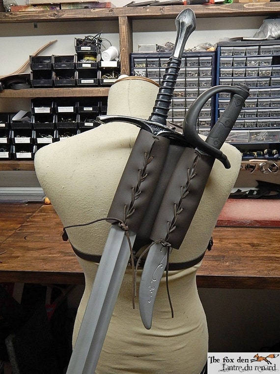 leather double back scabbard for latex sword witcher style