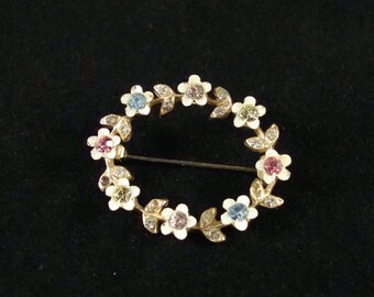 Vintage Circle Pin, Vintage Flower Wreath Brooch