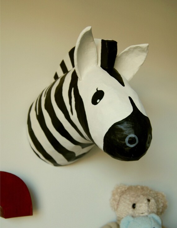 Items similar to Paper mache Zebra Head on Etsy