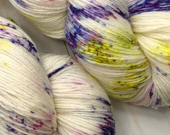 Hand dyed sock yarn, superwash merino, cashmere & nylon. 435 yards/ 100 grams. Perfect for your next knitting, crochet or weaving adventure.