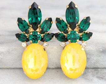Pineapple Earrings, Swarovski stud Earrings, Pineapple Jewelry, Statement Earrings,Trending Jewelry, Swarovski statement Crystal Earrings
