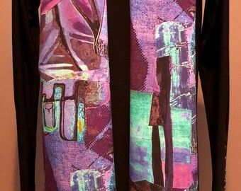 Art To Wear Silk Scarf-Unique Designer Silk Scarf-Vibrant Colorful Silk Scarf-Custom Printed-Limited Edition-Wearable art-100% Silk Crepe