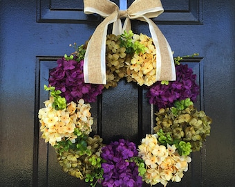 Hydrangea wreath for door, summer door wreath, front door wreath, spring decor