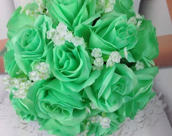 Mint Bridal Bouquet, Mint Wedding Bouquet, Mint Artificial Wedding Flowers