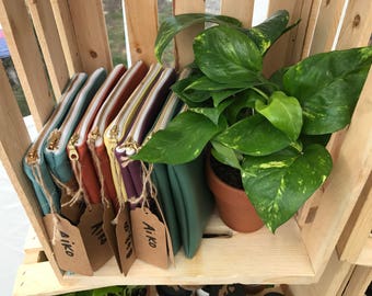 Eco friendly vegan leather pouch. Makeup bag.