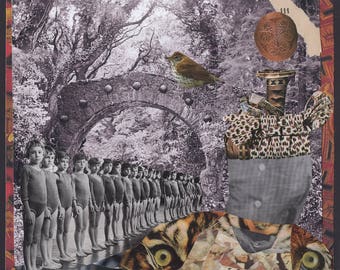 Handmade Art | "Power" Paper Collage One of a Kind 9" x 9"
