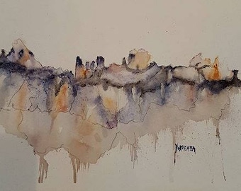 watercolor abstract mountain range