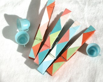PASTEL GEOMETRIC CLOTHESPINS hand painted magnetic clips