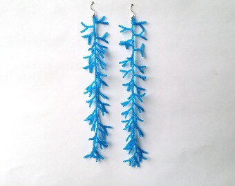 Extra Long Earrings. Blue Earrings. Beadwork. Shoulder Duster Earrings. Dangle Earrings