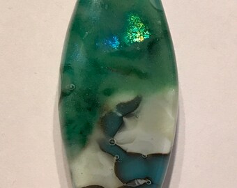 Turquoise, Cream, Dichroic Glass Pendant