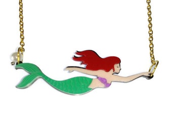 The Little Mermaid Necklace Ariel Necklace Laser Cut Layered Acrylic Mermaid Jewelry Disney