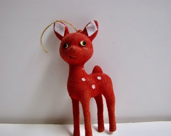Vintage Reindeer, Red Flocked Reindeer, Christmas Reindeer, Vintage Christmas, Christmas Decor, Made in Japan, 1960's