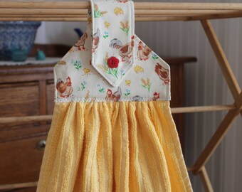 Country Chicken Hanging Dish Towel Hen Hand Towel Gold