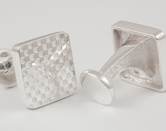 White Checkerboard Cufflinks, Sterling Silver
