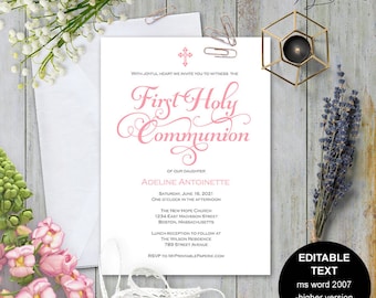 First communion invitation, Girl first communion invite, Printable first communion, first holy communion , Invitation template, #S4-FCIG