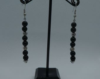 Pendant earrings Black-Silver beads