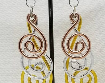 Tri-Color Swirl Dangle Light Weight Aluminum Earrings