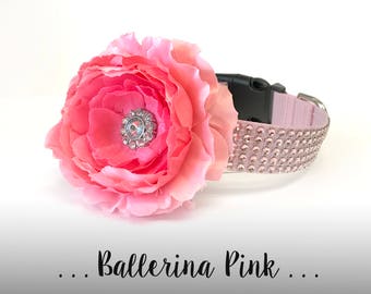 Light Pink Rhinestone Flower Dog Collar, Blush Pink Dog Collar Flower: Ballerina Pink