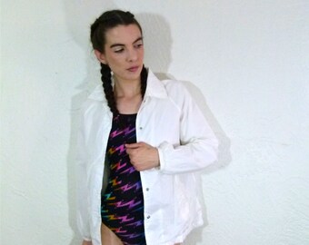 80s White Nylon Sporty Jacket