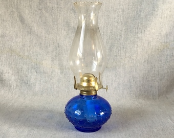 Vintage Cobalt Blue Hobnail Hurricane Lamp