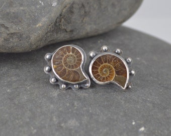 Handmade Sterling Silver Ammonite Earring Stud