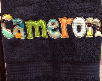 Applique Name Towel Personalized Bath Towel Boys or Girls