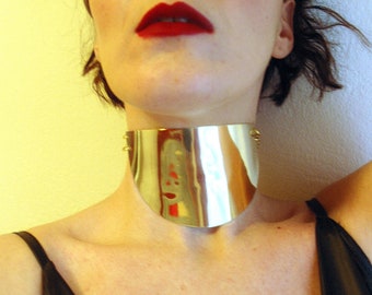 Armor Choker,Cuff Necklace, Metallic Gold or Silver,Bold Collar,Half Circle,Statement Jewelry,Wide Collar