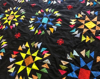 Stars with Flying Geese - QUILT TOP - Masterpiece Patchwork with great borders