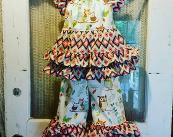 Owl Ruffled Pants Set
