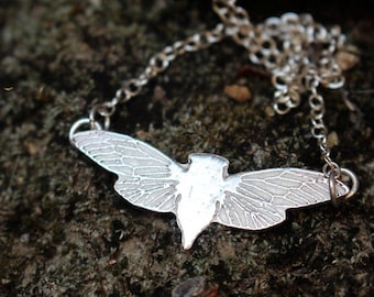 sterling silver moth necklace - butterfy pendant - insect necklace - flying moth jewelry - MOTH