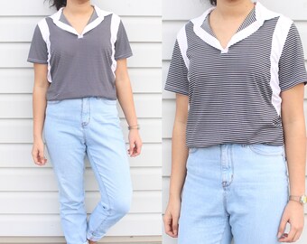 Black and White Stripe Athletic Top