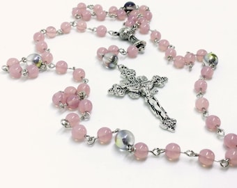 Lutheran Prayer Beads — Opal Pink and Marea Czech Glass — 5 Decades