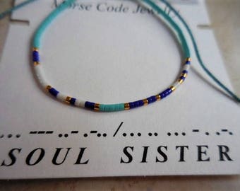 Morse Code Bracelet, Soul Sister Morse Code, Friendship bracelet, Spiritual bracelet, Minimalist jewelry, Sliding knot, Colorful bracelet