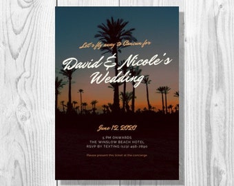 Tropical Palm Ticket Destination Wedding Invitation - Printable