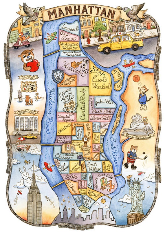 new york city map manhattan art print 11 x 14