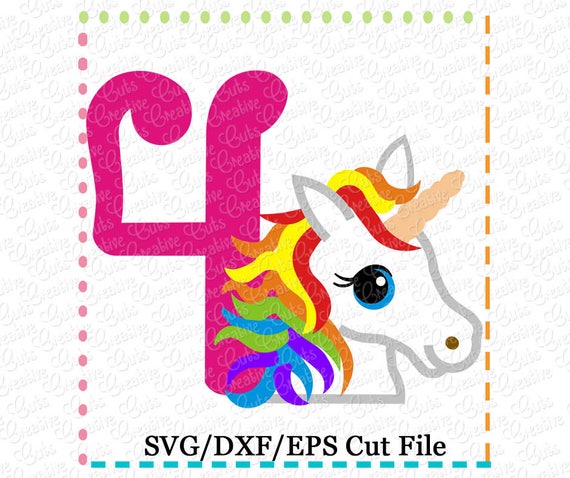 Download Rainbow Unicorn 4th Birthday SVG Cutting File unicorn svg