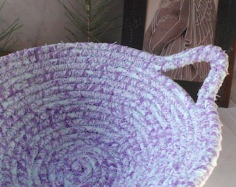 Soft Blue and Raspberry Coiled Fabric Basket - Catchall, Organizer, Handmade by Me, Pastel Colors