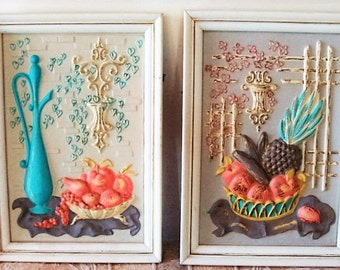 Mid Century Molded Plastic 3D Still Life Pictures