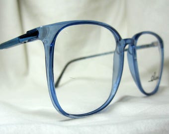 Vintage 80s Oversized Eyeglass Frames. Large Blue Glasses