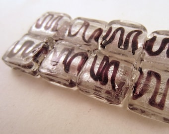 Silver Foil Beads 15x15 sq mm 8 beads clear chocolate swirl
