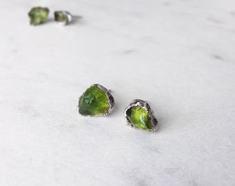 Peridot Stud Earring, Sterling Silver, Rough Peridot Studs, Raw Peridot Studs, Peridot Stud Set, Gold Peridot Earrings, Gold Peridot Studs