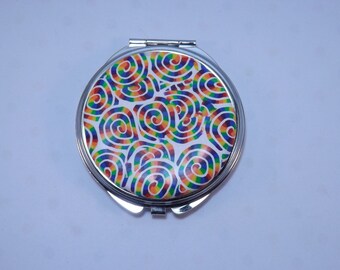 Polymer Clay Embellished Compact Purse Mirror, Rainbow Swirls