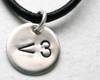 sterling silver geekery less than three emoticon heart (love) charm on an 18" black leather necklace